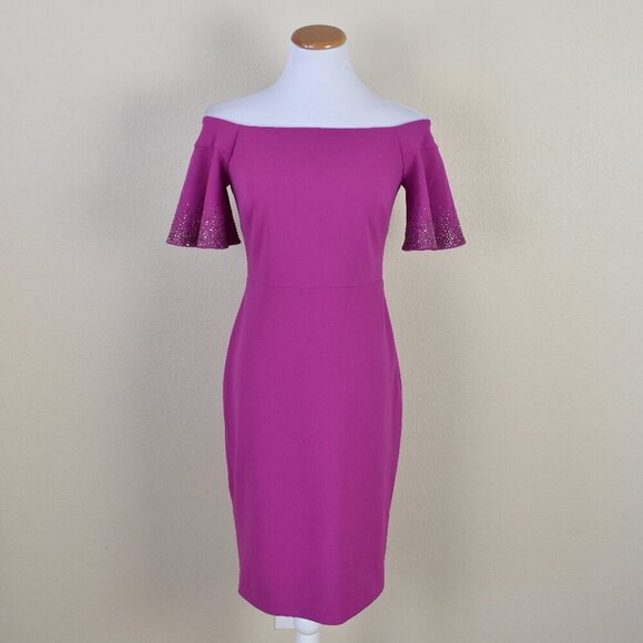 Calvin Klein Off Shoulder Sheath Flutter Sleeve Dress - 4 - Picture 1 of 9